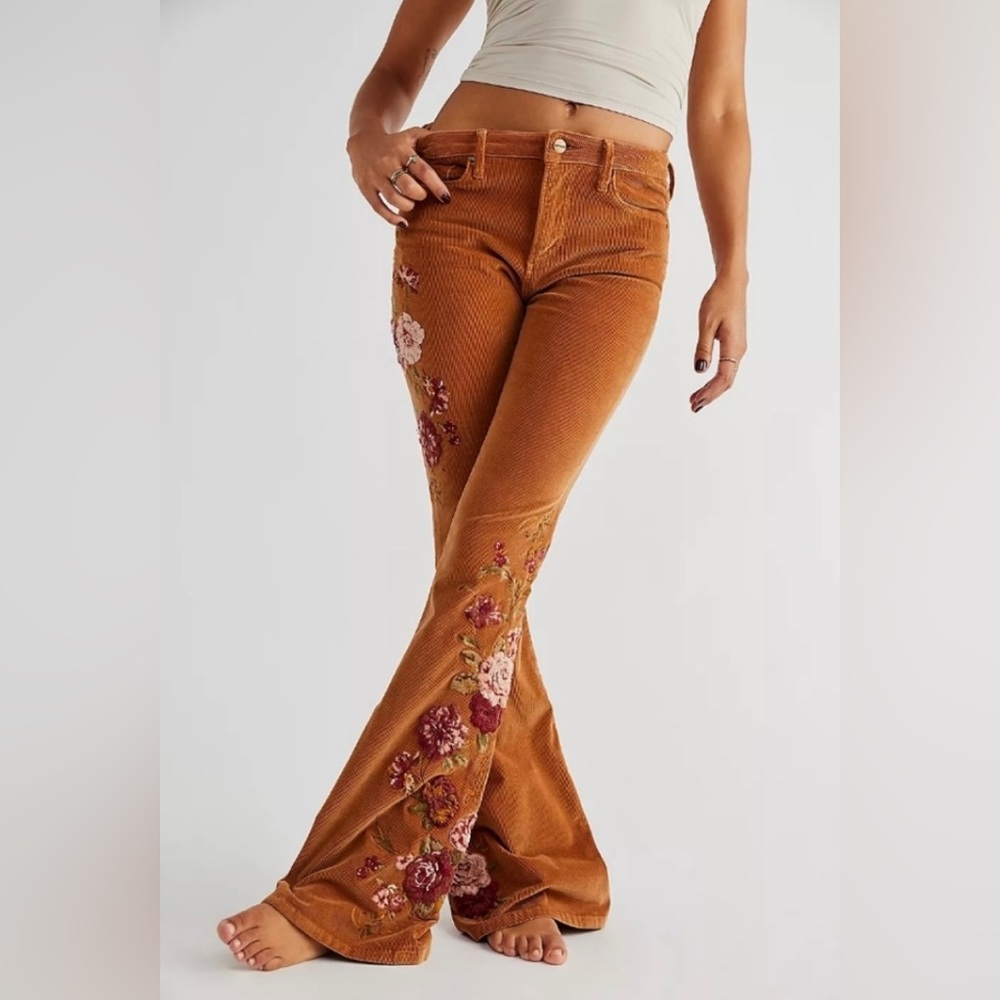 Free People x Driftwood Farrah Embroidered Corduroy Jeans